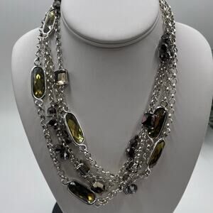 White House Black Market Gray Black Topaz Silver Tone Removable Chain Necklace